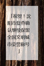 祝贺！沈阳市复查确认继续保留全国文明城市荣誉称号