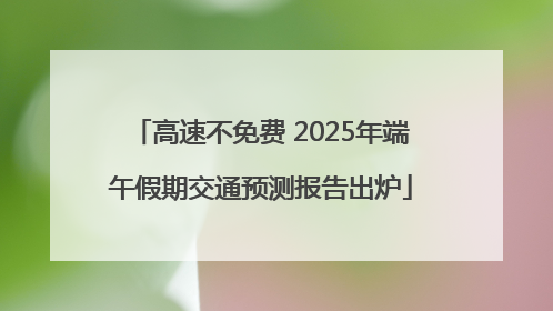高速不免费 2025年端午假期交通预测报告出炉